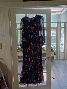Eliza J Navy Floral Long Sleeve Midi Dress